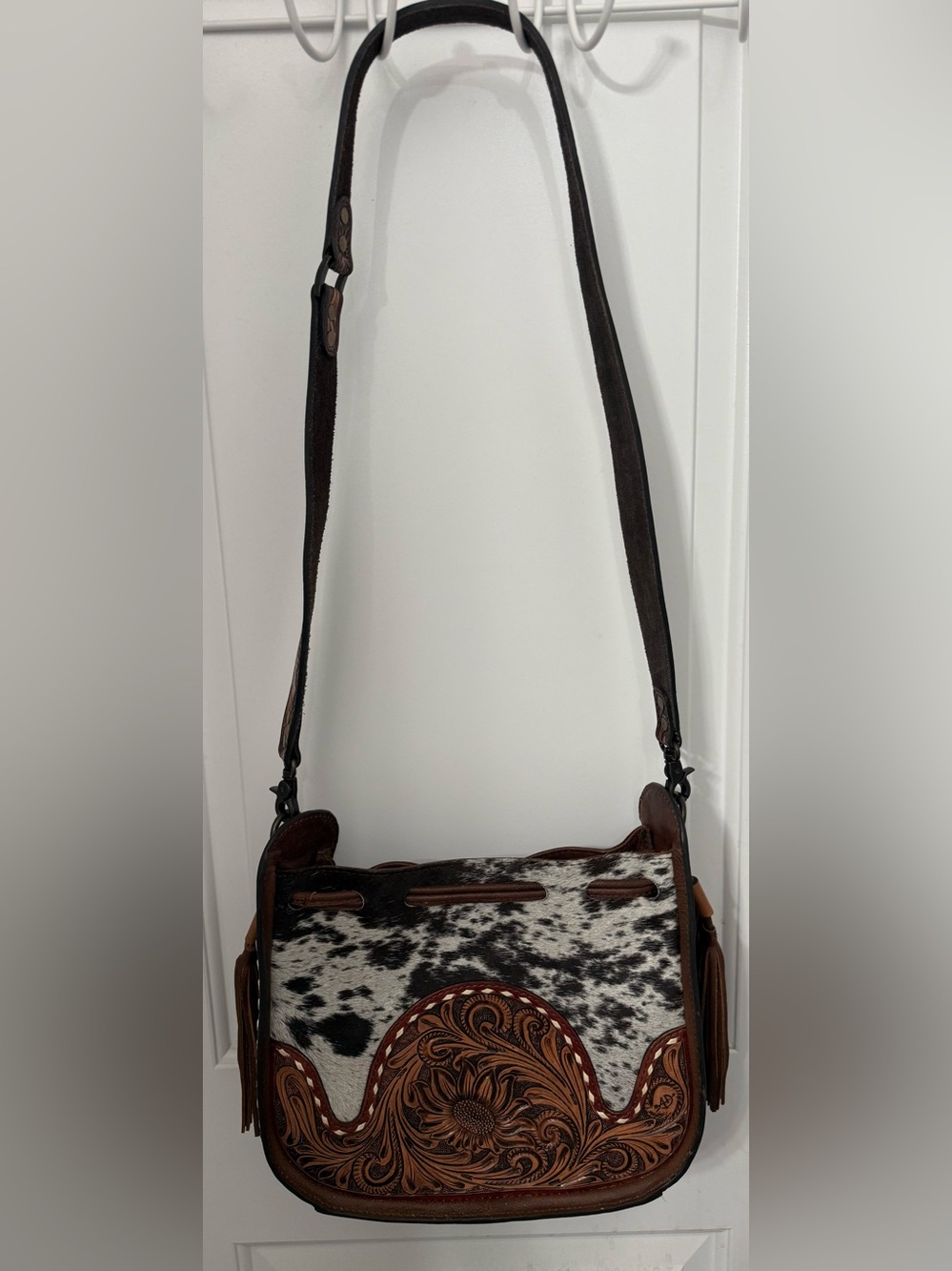 American Darling Cowhide Hand Tooled Crossbody Western Bag